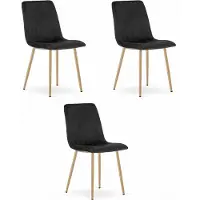 Leobert Chaise Valora LAVA, velours noir, pieds en bois, lot de 3 | Trio de chaises en velours noir et pieds couleur bois