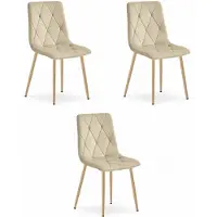 Leobert Chaise - - Libra - Velours Beige Clair/Pieds Bois - 45 X 54 X 86,5 Cm - Lot De 3
