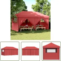 The Living Store Tente de réception Pop-Up pliante avec 4 panneaux latéraux rouge bourgogne
