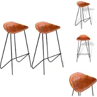 vidaXL Tabouret de bar 2 pcs. noir et brun cuir véritable - Tabouret de bar