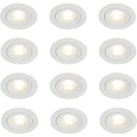 QAZQA Ensemble de 12 spots encastrés blancs ronds GU10 50 mm IP44 - Xena