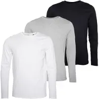 Brave Soul T-shirts à manches longues homme, lot de 3 - Noir/Blanc/Gris Chiné clair
