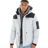 Bench Parka matelassée à capuche avec bordure en fourrure hommes - Frost Grey