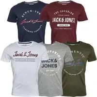 Jack & Jones lot de 5 t-shirts à col rond homme, style urbain, olive nuit/blanc/Gris Chiné Clair/Bleu Marine