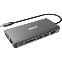 UNITEK D1019A (USB-C, 8 ports), Station d’accueil + hub USB, Gris