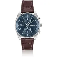 HUGO BOSS Montre à affichage analogique 'SKYTRAVELLER' saphir / marron / argent