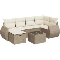 vidaXL Ensemble de salon de jardin 7 pièces avec coussins Beige Poly Rattan
