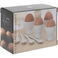 Eh Excellent Houseware Eierbecher und Löffel 8er SET, Coquetier, Blanc