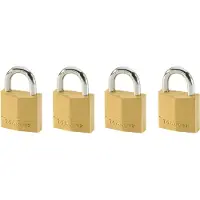 Master Lock 150EURQNOP - Lot de 4 Cadenas à Clé en Laiton, Doré, 6,8 x 5 x 1,4 cm