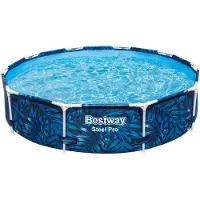 Bestway Steel Pro Tropical Leaf Ø 305x66 Cm Steel Round Frame Above Ground Pool Bleu 4062 Liters
