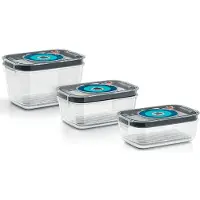 Bosch - 3 boites de conservation sous vide hermétiques : 07L 10L et 15L - Bac d'égouttement - Indicateur jour et mois - Tritan