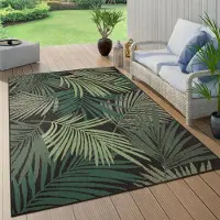 Paco Home Tapis d'extérieur résistant aux intempéries Balcon Palmiers Jungle Motif floral Boho Vert Taille 140x200 cm