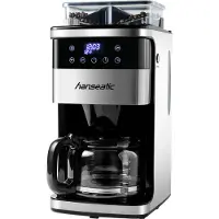 Hanseatic - Cafetière avec moulin à café intégré - 1,5 litre et 1000 watts - avec affichage numérique et minuterie - pour café en grains et café moulu - acier inoxydable argenté et plastique