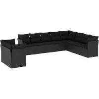 vidaXL Ensemble de 10 canapés de jardin avec coussins noir poly rotin