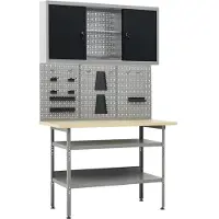 vidaXL Établi avec 3 panneaux muraux et 1 armoire