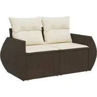 vidaXL Canapé de jardin avec coussins 2 places brun poly rotin