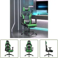 The Living Store Chaise de jeu avec repose-pieds Noir et vert Similicuir