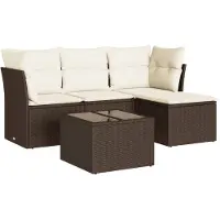 vidaXL Ensemble de salon de jardin 5 pièces avec coussins Marron Poly Rattan