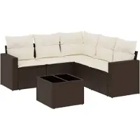vidaXL Ensemble de salon de jardin 6 pièces avec coussins Marron Poly Rattan
