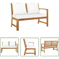The Living Store Banc de jardin 114,5 cm avec coussin Crème Bois massif Acacia
