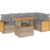 vidaXL Ensemble de salon de jardin 6 pièces avec coussins Beige Poly rotin Acacia