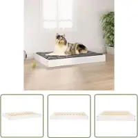 The Living Store Lit pour chien blanc 91,5 x 64 x 9 cm en bois massif de pin