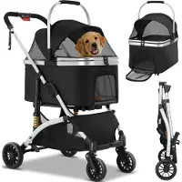 OEM Poussette pour chien à 4 roues en aluminium noir, capacité de charge de 40 kg