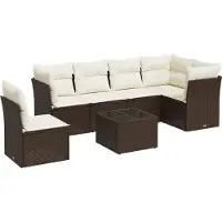 vidaXL Ensemble de salon de jardin 7 pièces avec coussins Marron Poly rotin