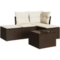 vidaXL Ensemble de salon de jardin 5 pièces avec coussins Marron Poly Rattan