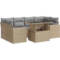 vidaXL Ensemble de salon de jardin 7 pièces avec coussins Beige Poly Rattan