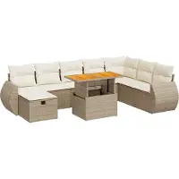vidaXL Ensemble de salon de jardin 9 pièces avec coussins Beige Poly rotin Acacia