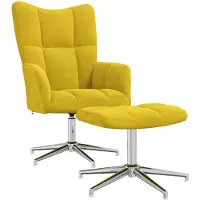 vidaXL Fauteuil relax avec pouf jaune moutarde velours