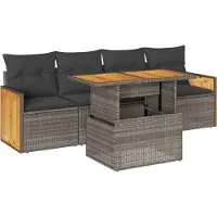 vidaXL Ensemble de salon de jardin 5 pièces avec coussins Gris Poly rotin Acacia