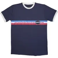 Oasis Hommes, T-shirt, 1996 Tour Horizontal Stripes Ringer (Blue) Ringer, Bleu, (S)