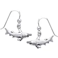 Dive Silver Hammerhead Shark Horizontal Long Hook Earring Argenté