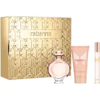 Rabanne Eau de parfum en vaporisateur 50 ml / Lotion corporelle sensuelle 75 ml / Vaporisateur de voyage 10 ml - Coffret cadeau Olympea