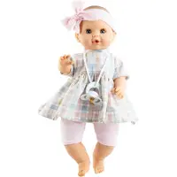 Paola Reina Poupée Sonia à carreaux avec mécanisme 36cm - Bébé poupée rose