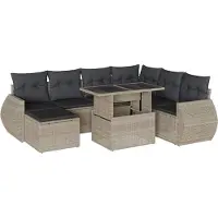 vidaXL Ensemble de jardin canapé 8 pièces avec coussins gris clair Poly rotin