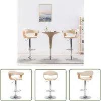 The Living Store Tabouret de bar 2 pcs. Crème Bois courbé et similicuir