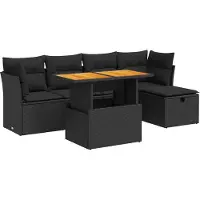 vidaXL Ensemble de salon de jardin 6 pièces avec coussins noir poly rotin