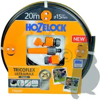 Hozelock Tuyau d’arrosage anti écrasement - gris bandes 3D jaunes (48 uc/pal) - 15mm - 20m