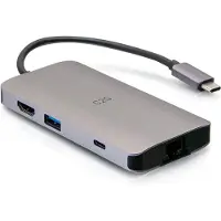 C2G Mini station d'accueil USB-C avec HDMI, 2x USB-A, Ethernet, lecteur de carte SD et USB-C Power (USB-C, 8 ports), Station d’accueil + hub USB, Noir