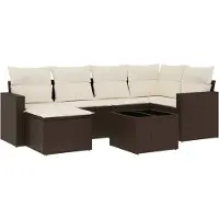vidaXL Ensemble de salon de jardin 7 pièces avec coussins Marron Poly rotin