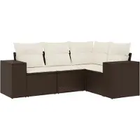 vidaXL Ensemble de salon de jardin 4 pièces avec coussins Marron Poly Rattan