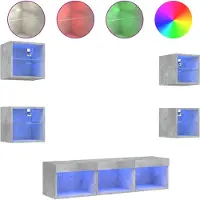 vidaXL Meuble-paroi 7 pièces avec éclairage LED gris béton Matériau dérivé du bois