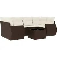 vidaXL Ensemble de salon de jardin 7 pièces avec coussins Marron Poly rotin