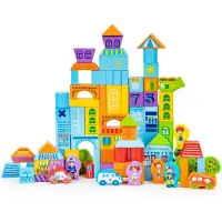Northio Blocs en bois dans un seau ECO TOYS 100 pcs - couleurs pastel, City