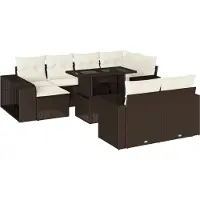 vidaXL Ensemble de salon de jardin 11 pièces avec coussins Marron Poly rotin