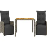 vidaXL Ensemble de jardin bistrot 3 pièces avec coussins Gris Poly rotin