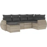 vidaXL Ensemble de salon de jardin 6 pièces avec coussins gris clair Poly rotin